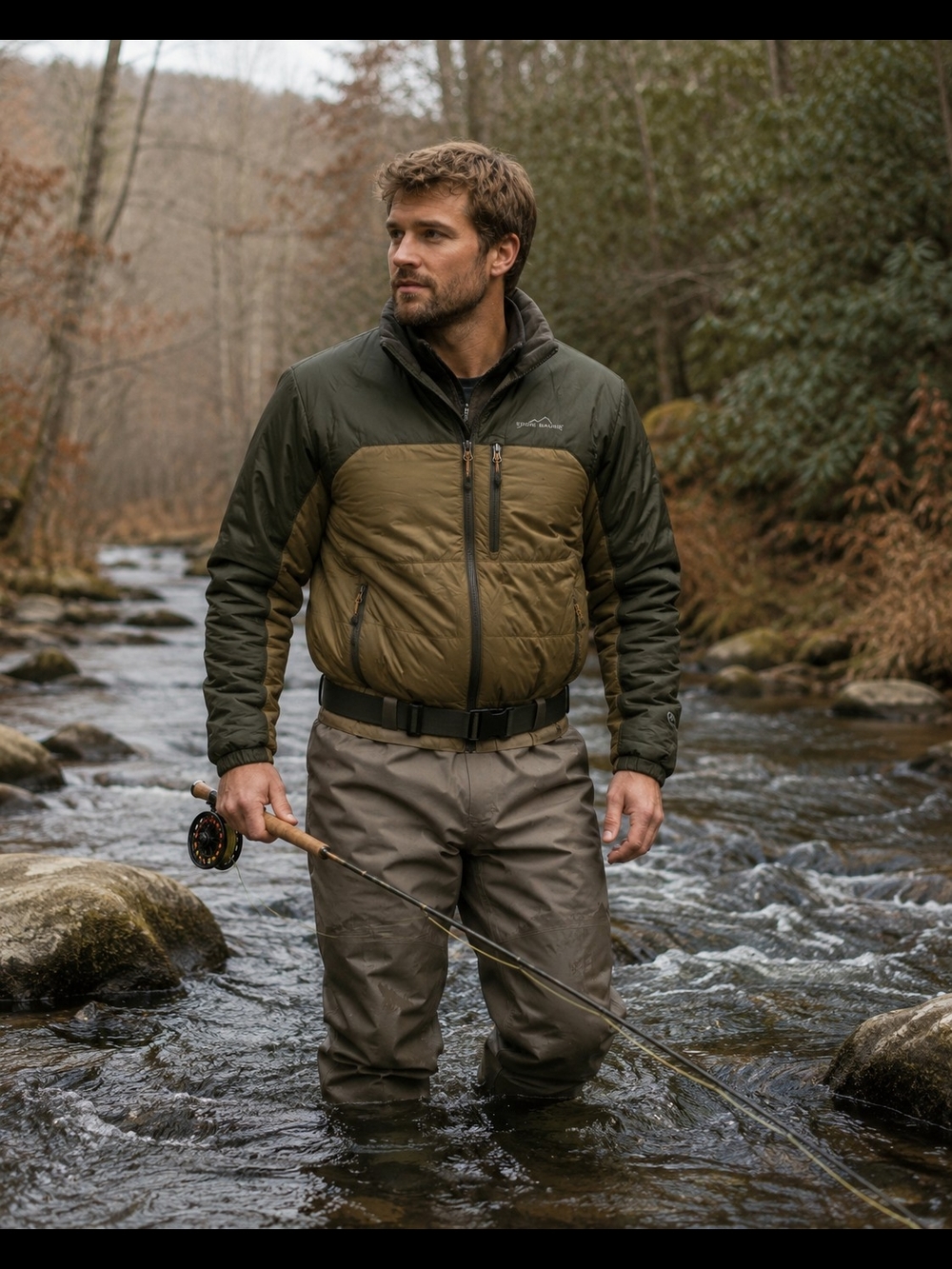 Eddie Bauer Two-Tone Olive & Khaki Puffer Jacket Primaloft 365 Size S